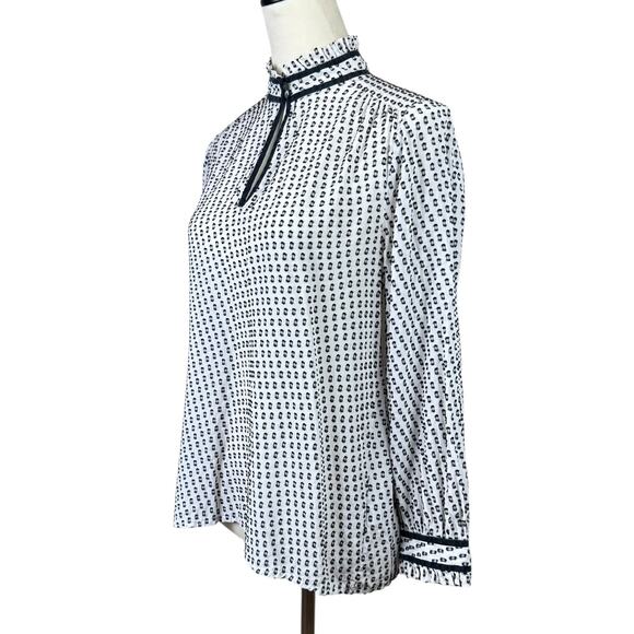 J. Crew Black & White Swiss Dot Silk Blend Long Sleeve Mock Neck Blouse - Picture 3 of 14